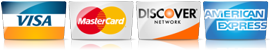 We Accept Visa, Mastercard, Discover, Amex